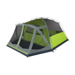 Coleman Skydome™ 8-Person Camping Tent With Screen Room, Rock Grey -Campout Gear Shop 200003752420 8P DmScrnPrch RckGry 2 FrontAngleLeft FlyOff WindowsDown